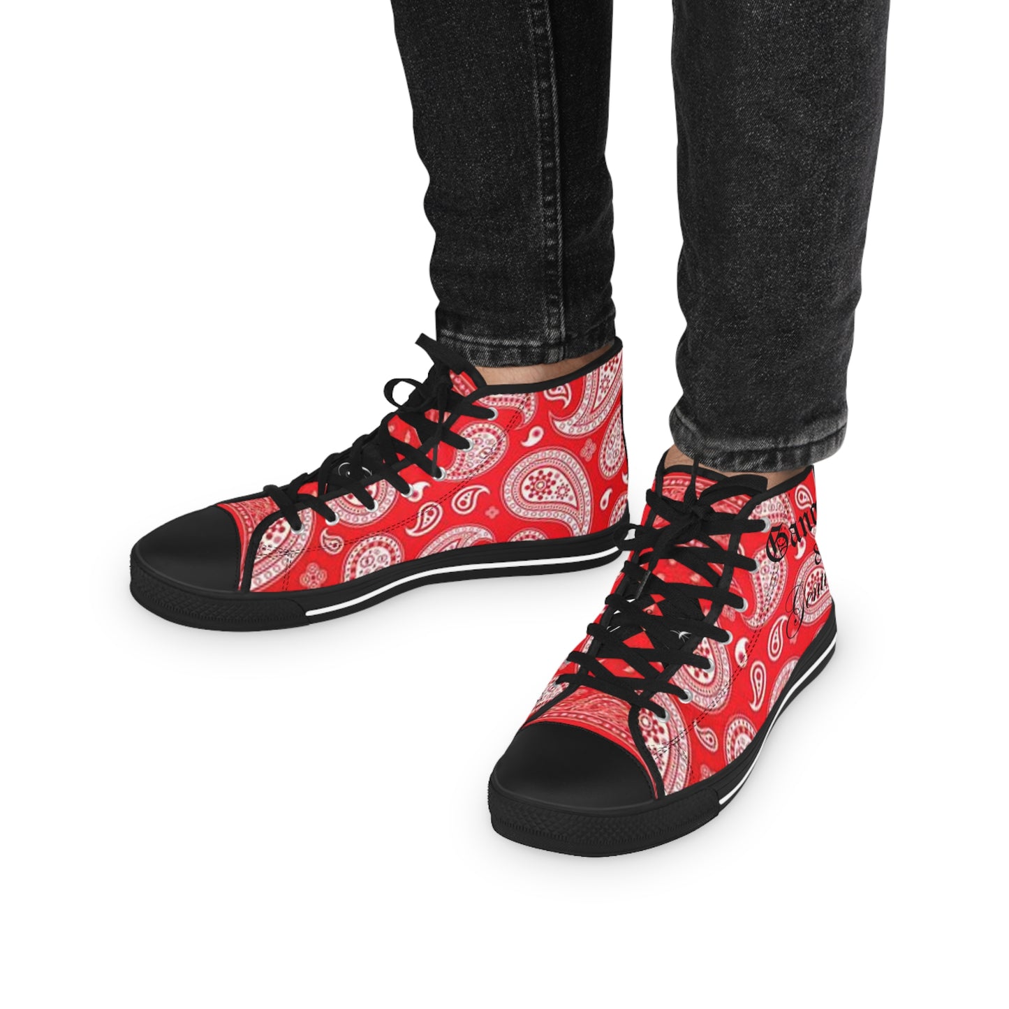 Vibrant Red Paisley Bandana High-Top Sneakers | Stylish Streetwear for Men | Unique Casual Footwear