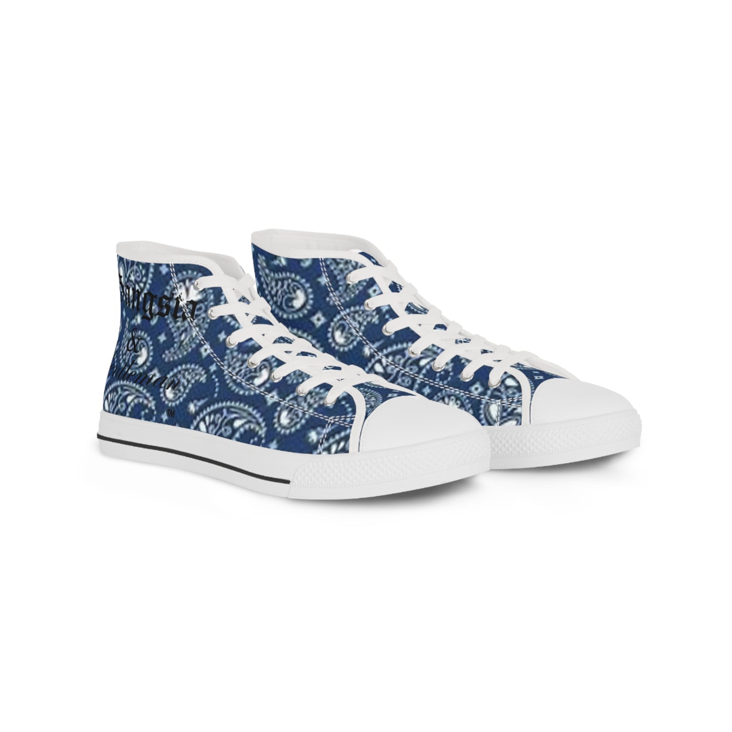 Blue Paisley Bandana High-Top Sneakers | Men's Stylish Streetwear Footwear | Unique Casual Print Shoes
