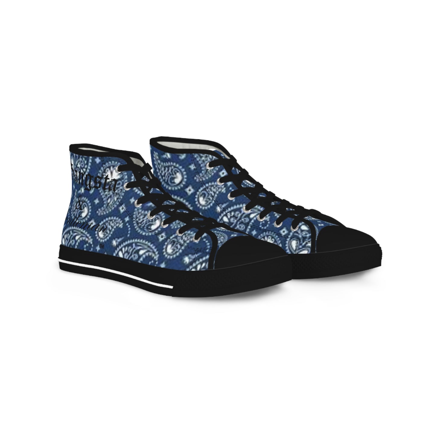 Blue Paisley Bandana High-Top Sneakers | Men's Stylish Streetwear Footwear | Unique Casual Print Shoes