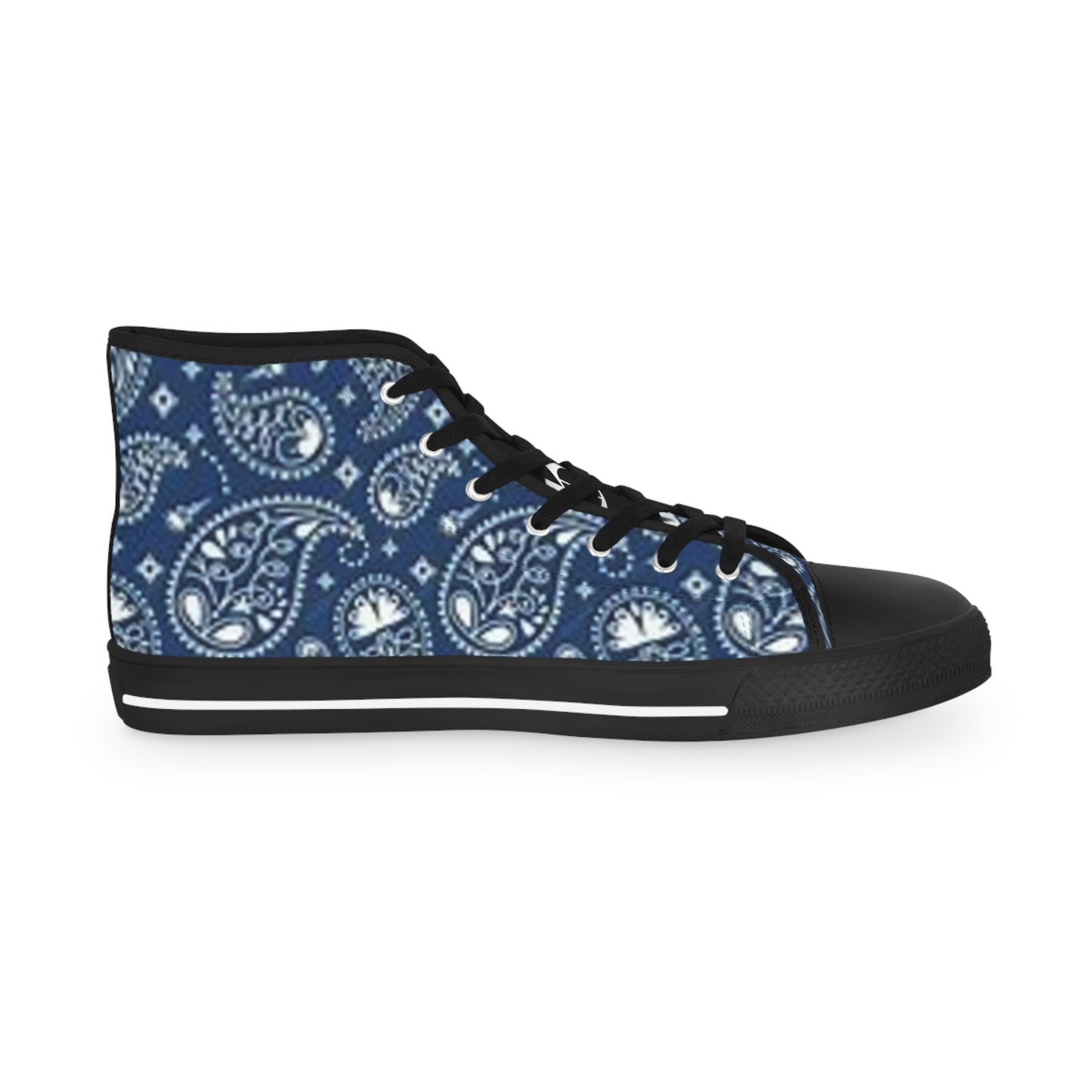 Blue Paisley Bandana High-Top Sneakers | Men's Stylish Streetwear Footwear | Unique Casual Print Shoes