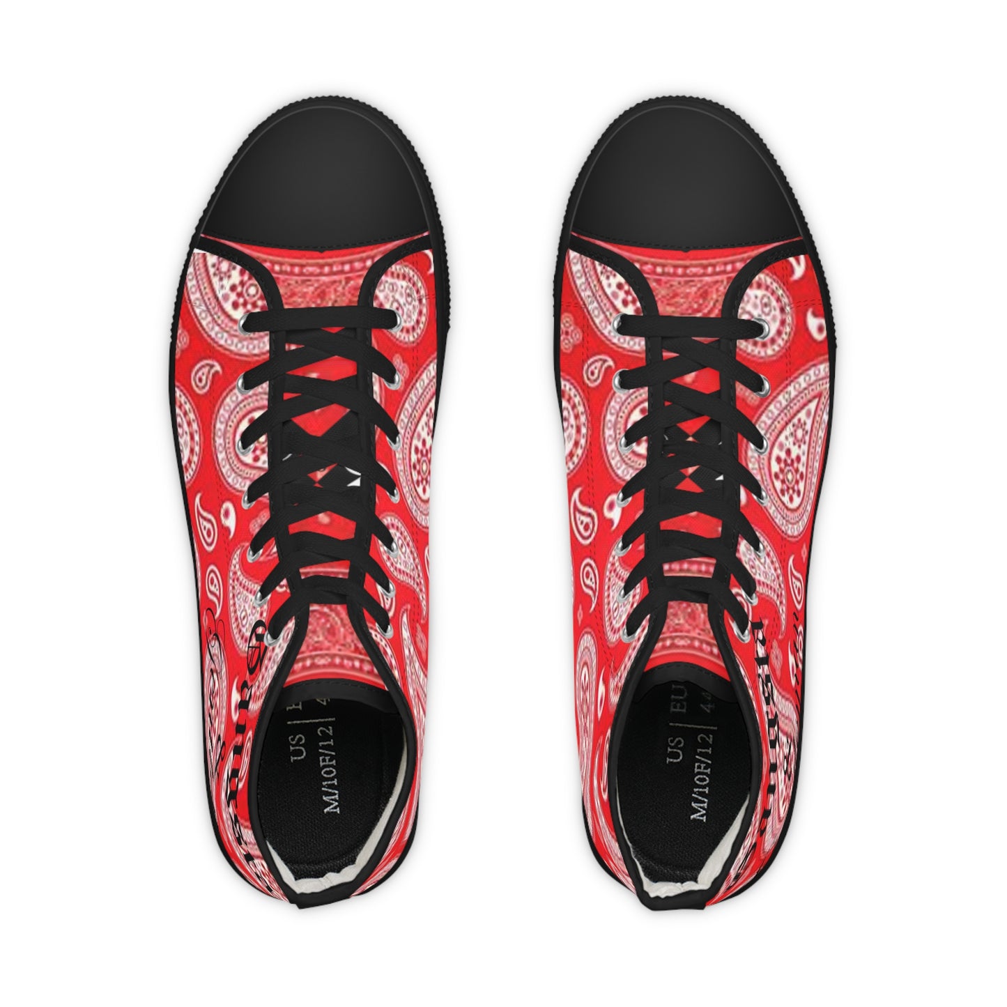 Vibrant Red Paisley Bandana High-Top Sneakers | Stylish Streetwear for Men | Unique Casual Footwear