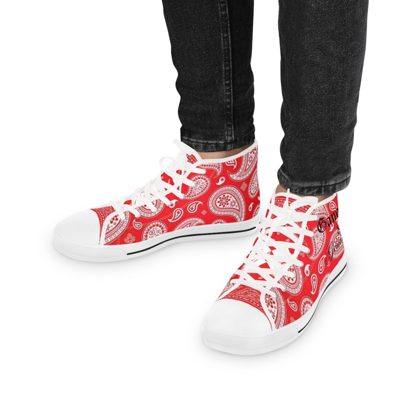 Vibrant Red Paisley Bandana High-Top Sneakers | Stylish Streetwear for Men | Unique Casual Footwear