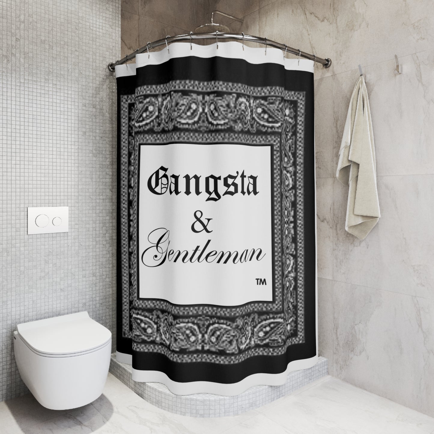 Designer 'Gangsta & Gentleman' Bathroom Curtain - Black & White Unique Decor