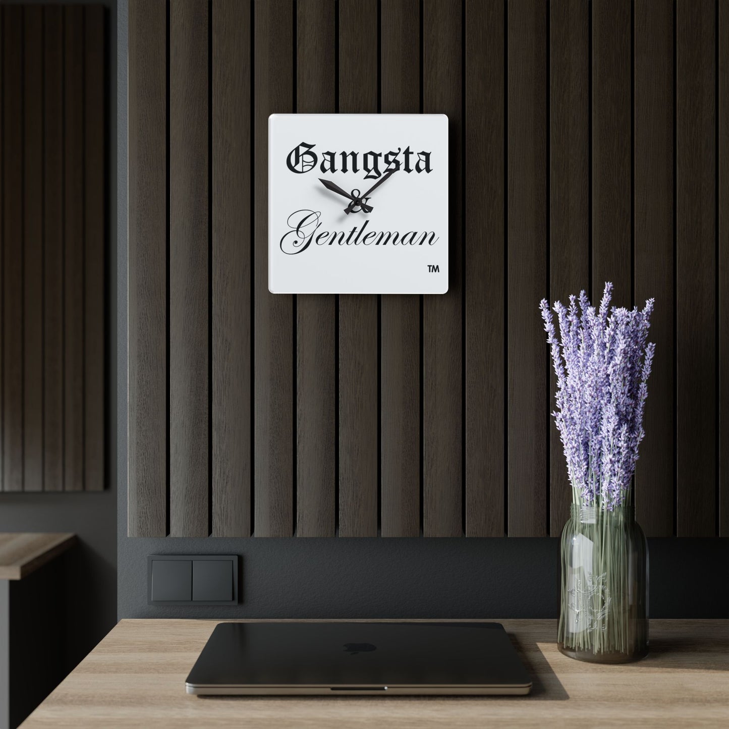 Premium Acrylic Wall Clock with 'Gangsta & Gentleman' Logo - Elegant & Edgy Home Accent