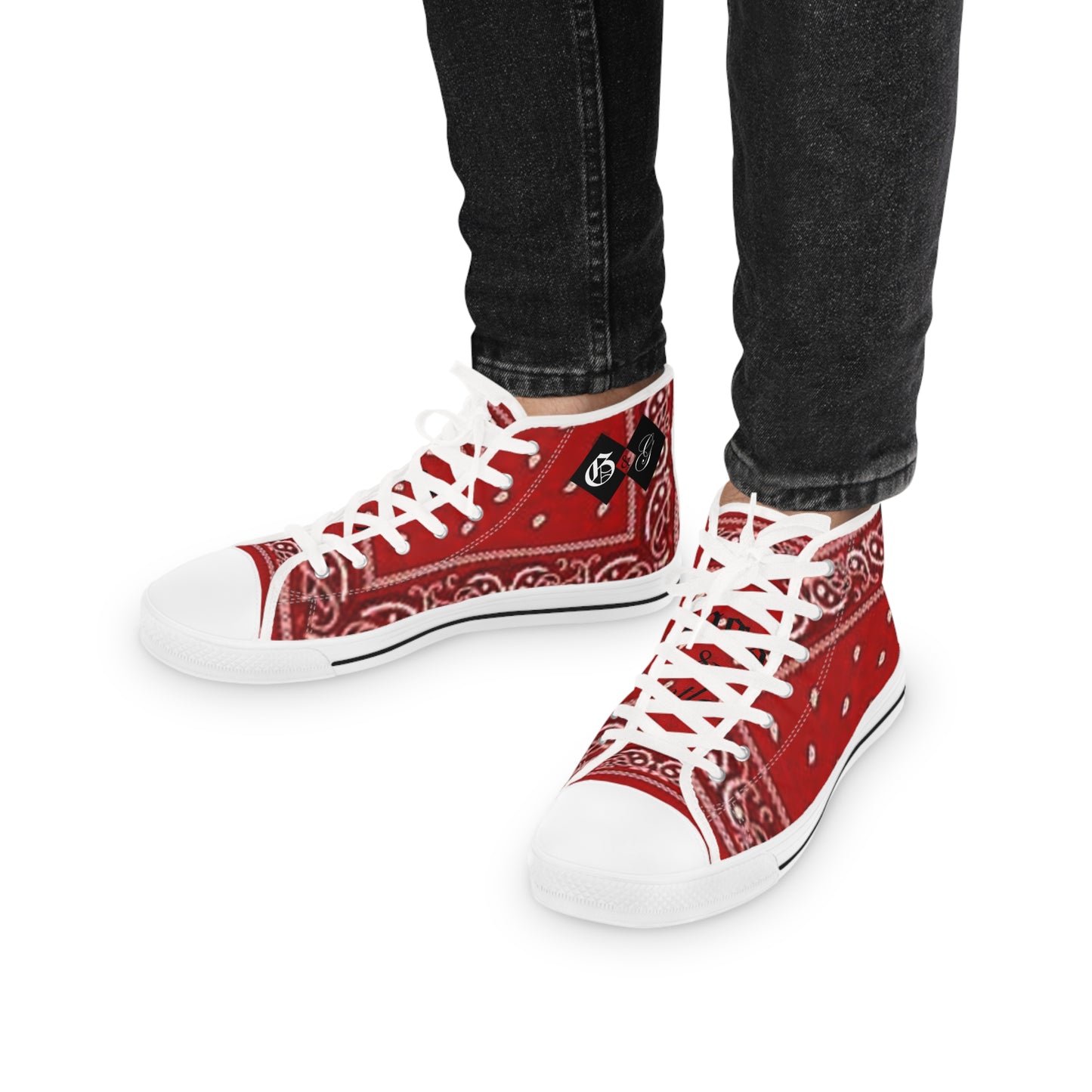 Vibrant Red Bandana High Top Sneakers | Casual, Streetwear, Gift for Him, Summer Style, Unique Footwear