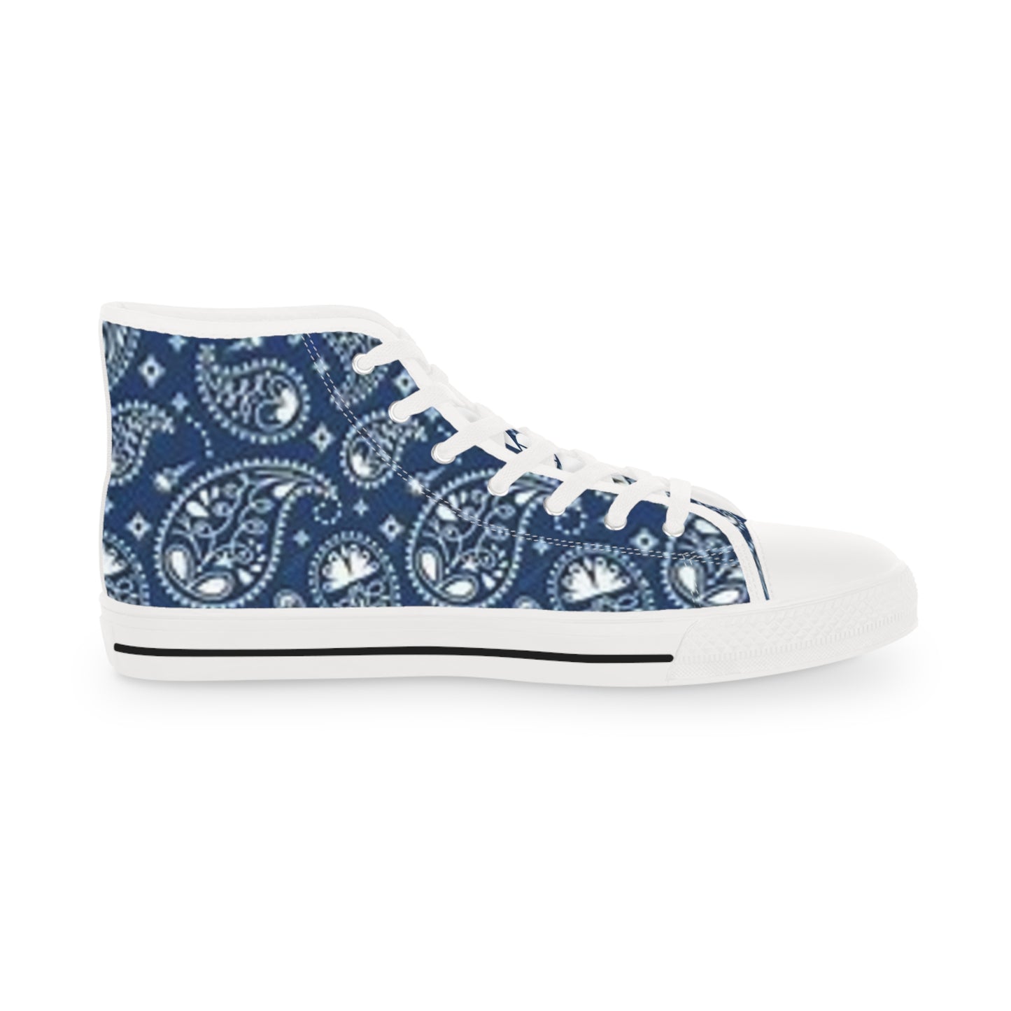 Blue Paisley Bandana High-Top Sneakers | Men's Stylish Streetwear Footwear | Unique Casual Print Shoes