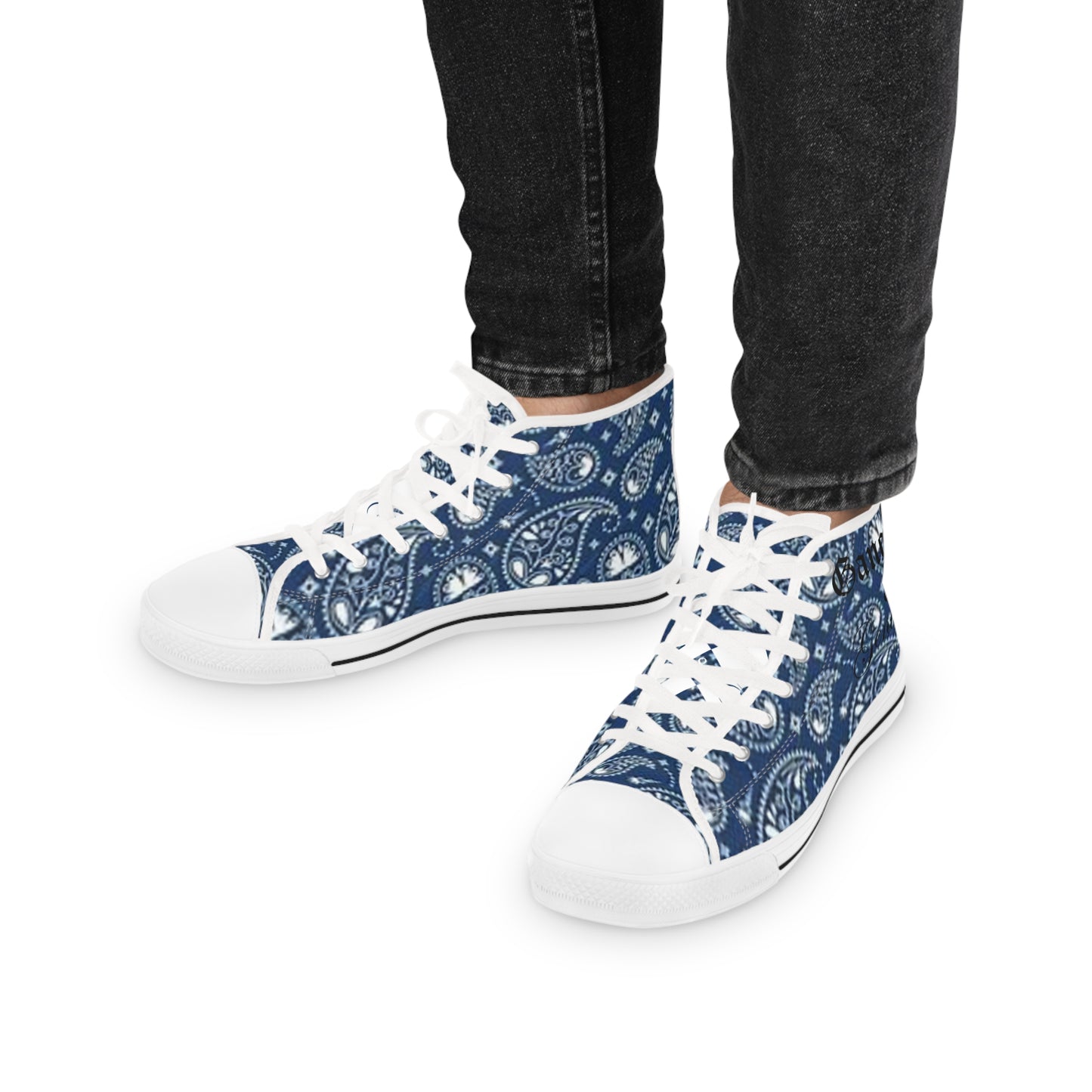 Blue Paisley Bandana High-Top Sneakers | Men's Stylish Streetwear Footwear | Unique Casual Print Shoes