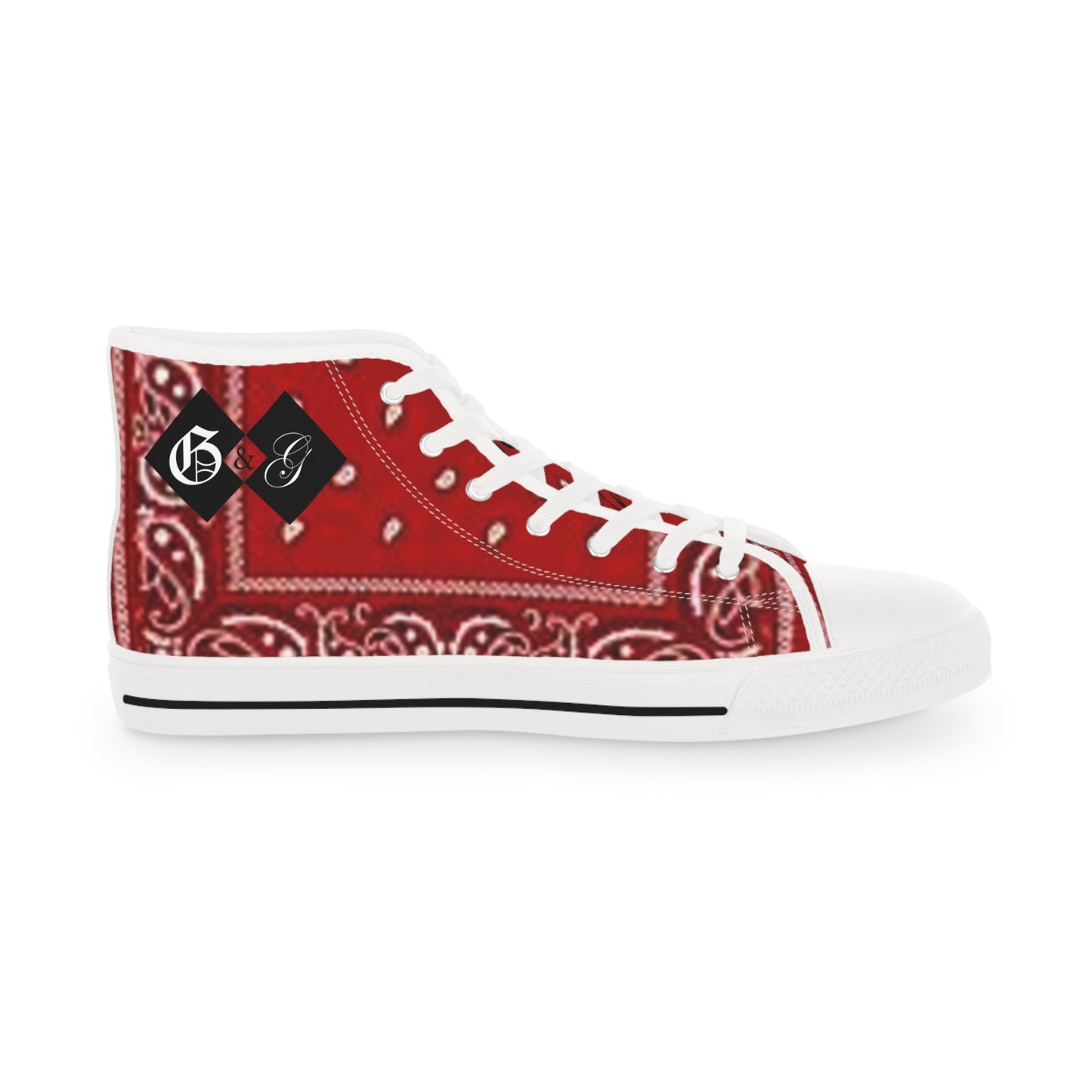 Vibrant Red Bandana High Top Sneakers | Casual, Streetwear, Gift for Him, Summer Style, Unique Footwear