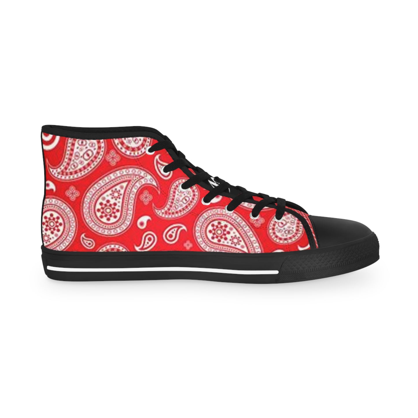 Vibrant Red Paisley Bandana High-Top Sneakers | Stylish Streetwear for Men | Unique Casual Footwear