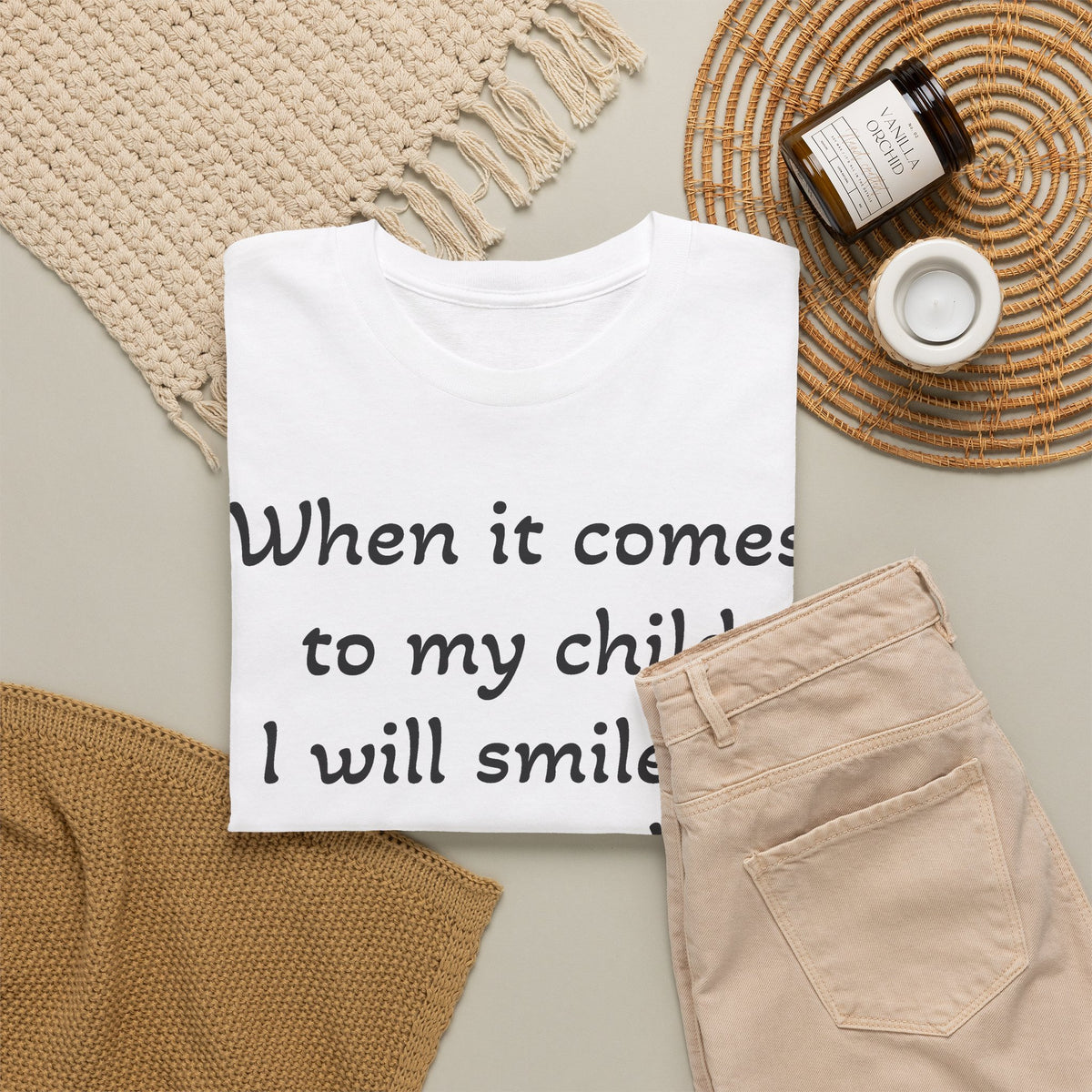 Mug Shot Parenting T‑Shirt — "When it comes to my child I will smile in my mug shot. TRY ME!"