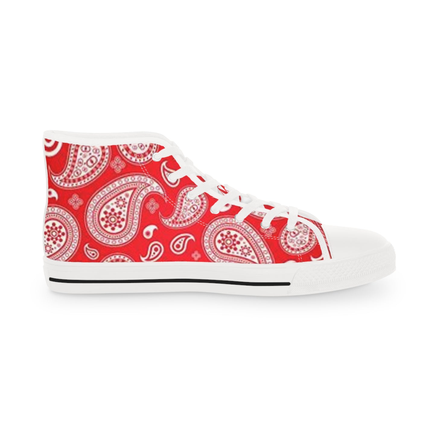 Vibrant Red Paisley Bandana High-Top Sneakers | Stylish Streetwear for Men | Unique Casual Footwear
