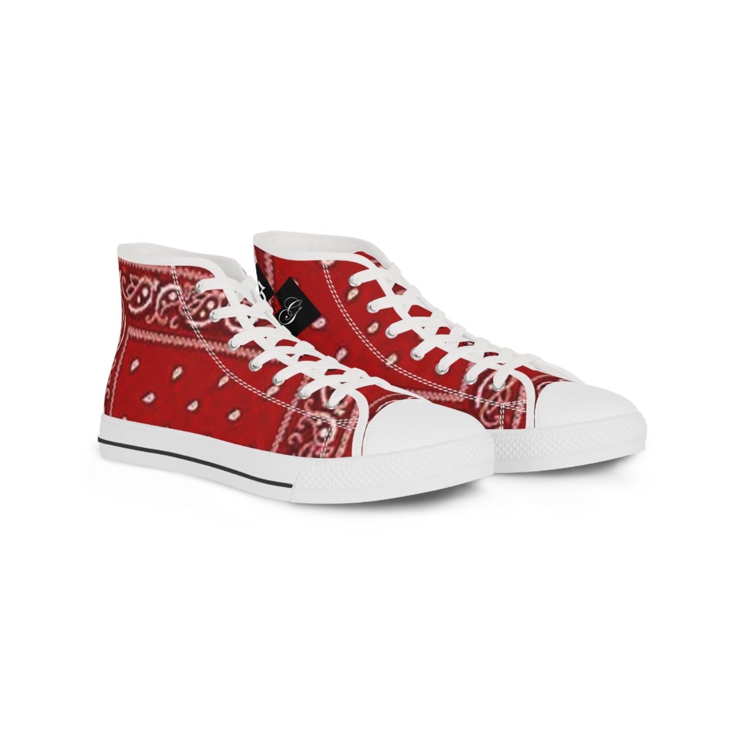 Vibrant Red Bandana High Top Sneakers | Casual, Streetwear, Gift for Him, Summer Style, Unique Footwear